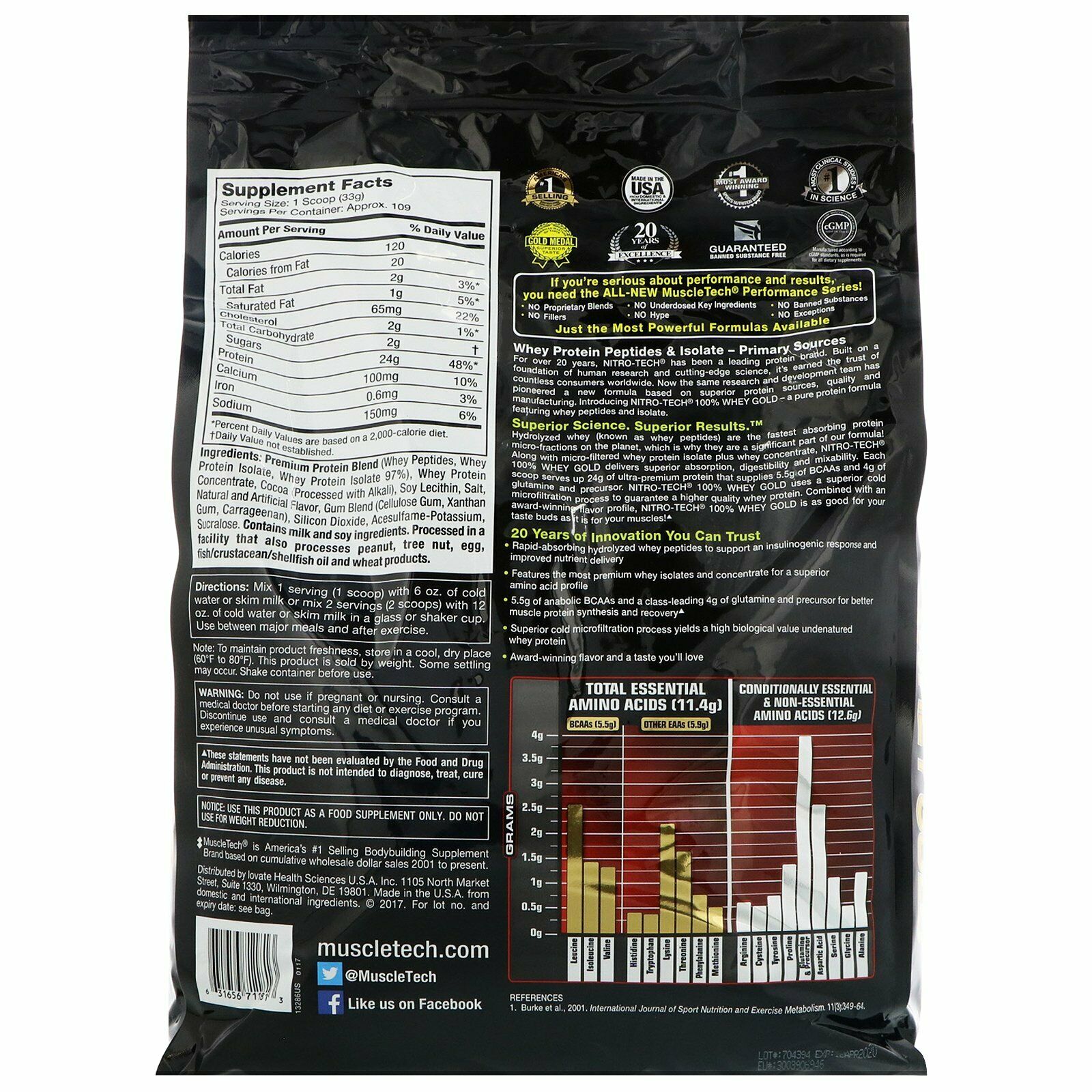 ニトロテック　ナイトロテックプロテイン ダブルリッチチョコレート（4.54㎏） Platinum Whey＋Muscle Builder、バニラクリーム、817g（1.8ポンド）